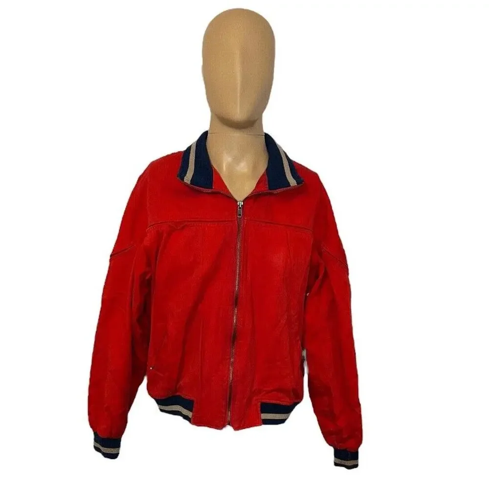 Vintage Mens Sansabelt Sport Jacket Red Full Zip Coat Pockets Size Medium